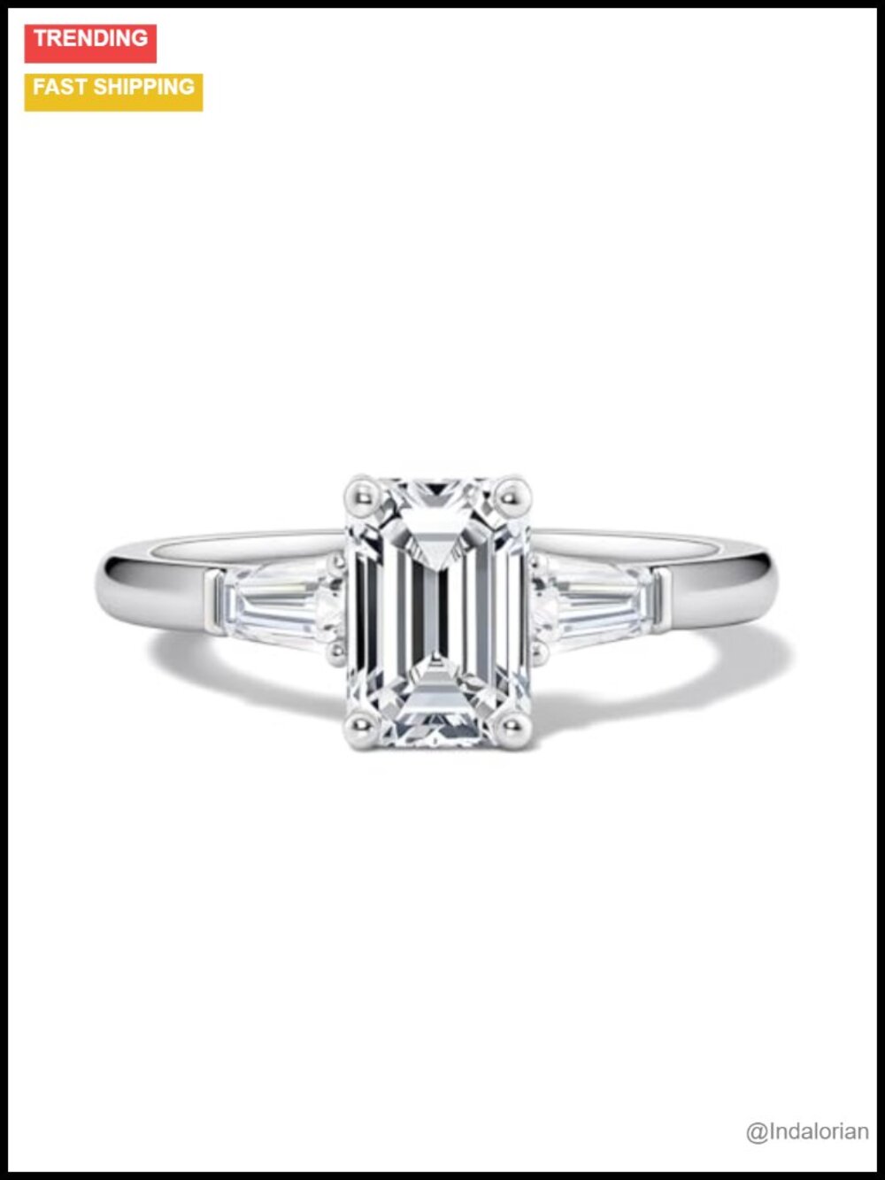 2 CT Emerald Cut Moissanite Engagement Ring 3 Stone 925 Sterling Silver 18k